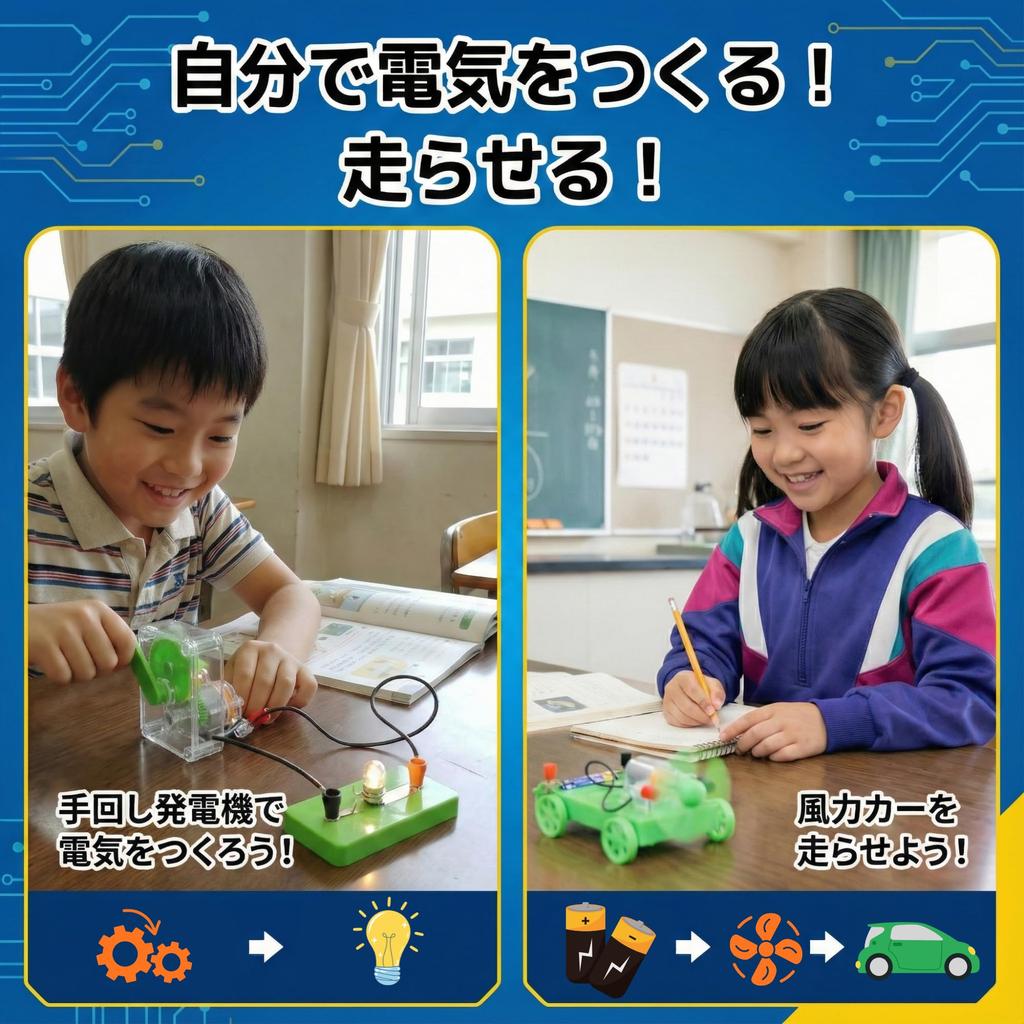 AZ-FRONT Science Experiment Kit: Electrical Circuit, Miniature Light Bulb, LED, Motor, Electromagnet, Hand-Crank Generator. Supervised by a Former Tut