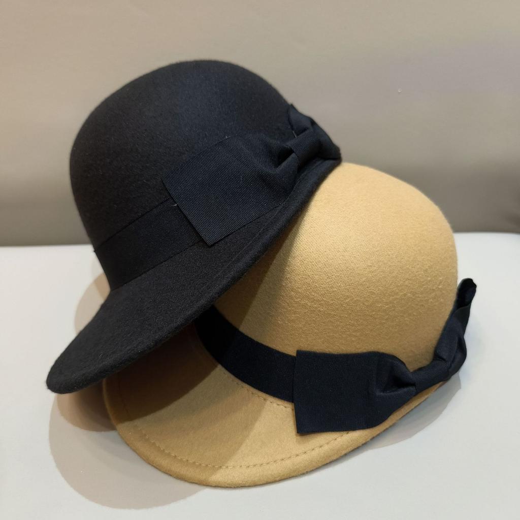 Japanese Bow Woolen Equestrian Hat Women'S Autumn And Winter Retro Casual Duckbill Hat Knight Hat Versatile Top Hat