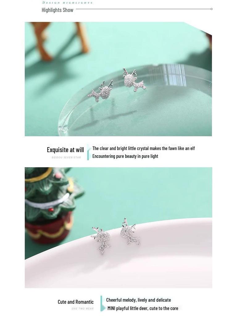 925 Sterling Silver Elk Stud Earrings - Elegant Light Luxury Deer Design, Perfect Christmas Gift for Women