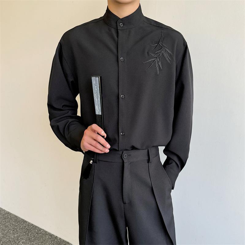 

CHICERRO Sicily Мужская весенняя новая рубашка с вышивкой из бамбука в китайском стиле Высококачественная повседневная рубашка 3XL чёрный