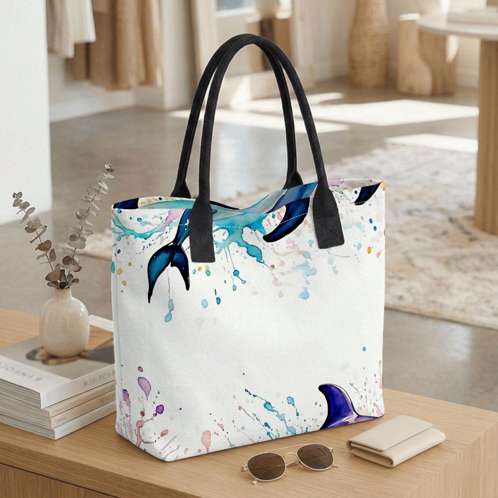  Watercolor Mermaid Tail Printed Tote Bag Large Capacity Fashion Casual Shoulder Handbag for Daily Use
