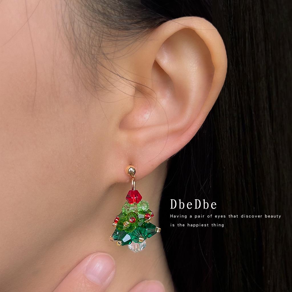 Childlike Christmas Bow Tree Earrings - Creative Handmade Style for Women