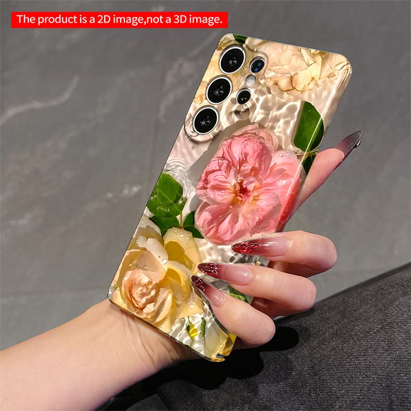 2DFlat Samsung phone case Pink and white roses floating on water Applicable to Galaxy S23 S24 S25ULTRA S26 A12 A14 A15 A16 A54 A55