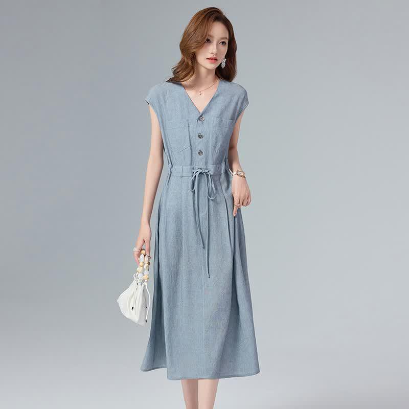 Women's V-Neck Short Sleeve A-Line Summer Dress