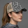 New European Leopard Print High Ponytail Baseball Cap - Outdoor Fashion Sunscreen Camo Mesh Hat with Curved Brim and Bow-Tie Top