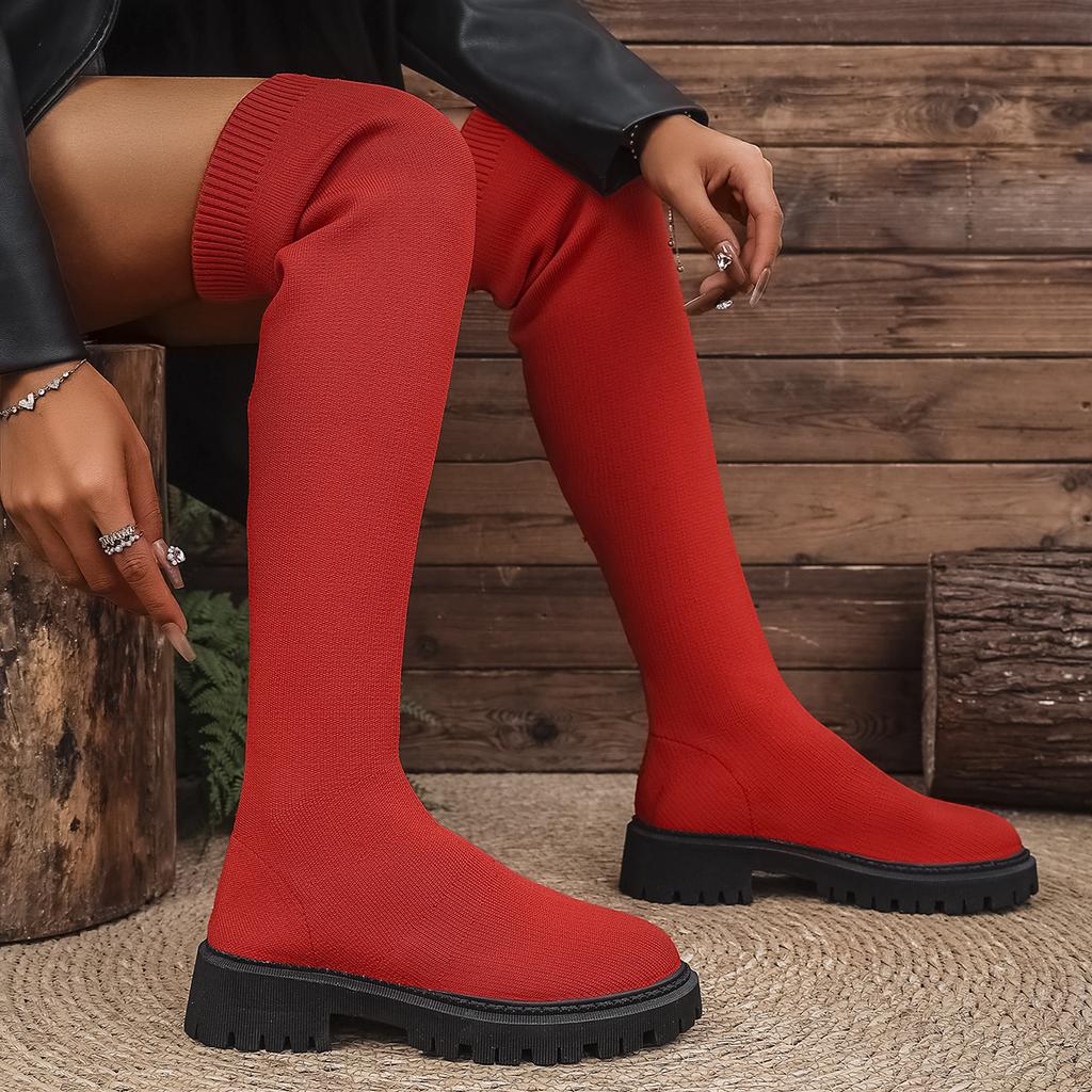 Women Trendy Fashionable Knee-high Sock Boots 2025 New Large Size Shoes Women Comfortable Platform Ankle Boots Zapatos De Mujer
