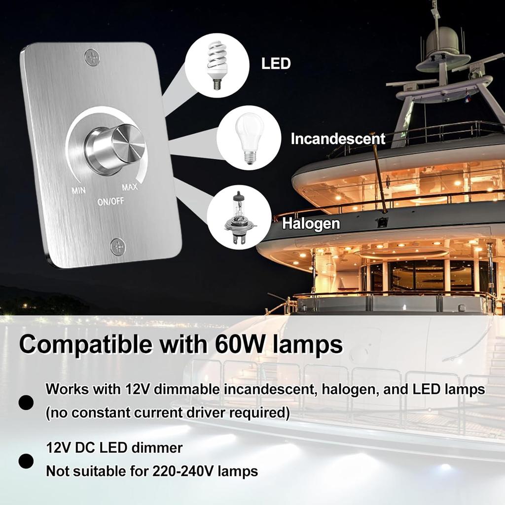 12V LED Dimmer with 3 Wire Switch LED Light Dimmer Controller Easy To Use for Adjustable Lighting In Boats & Trailers