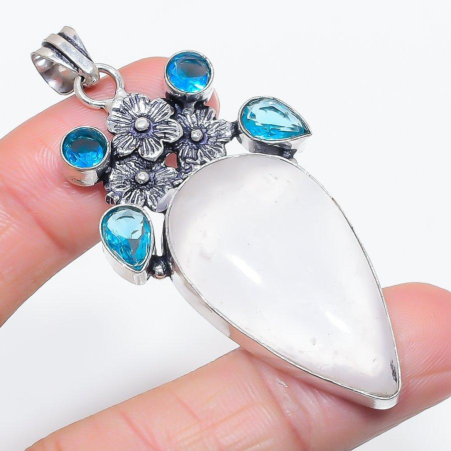 

Natural Moonstone, Topaz Gemstone 925 Sterling Silver Jewelry Pendant 2.68 Z3m17