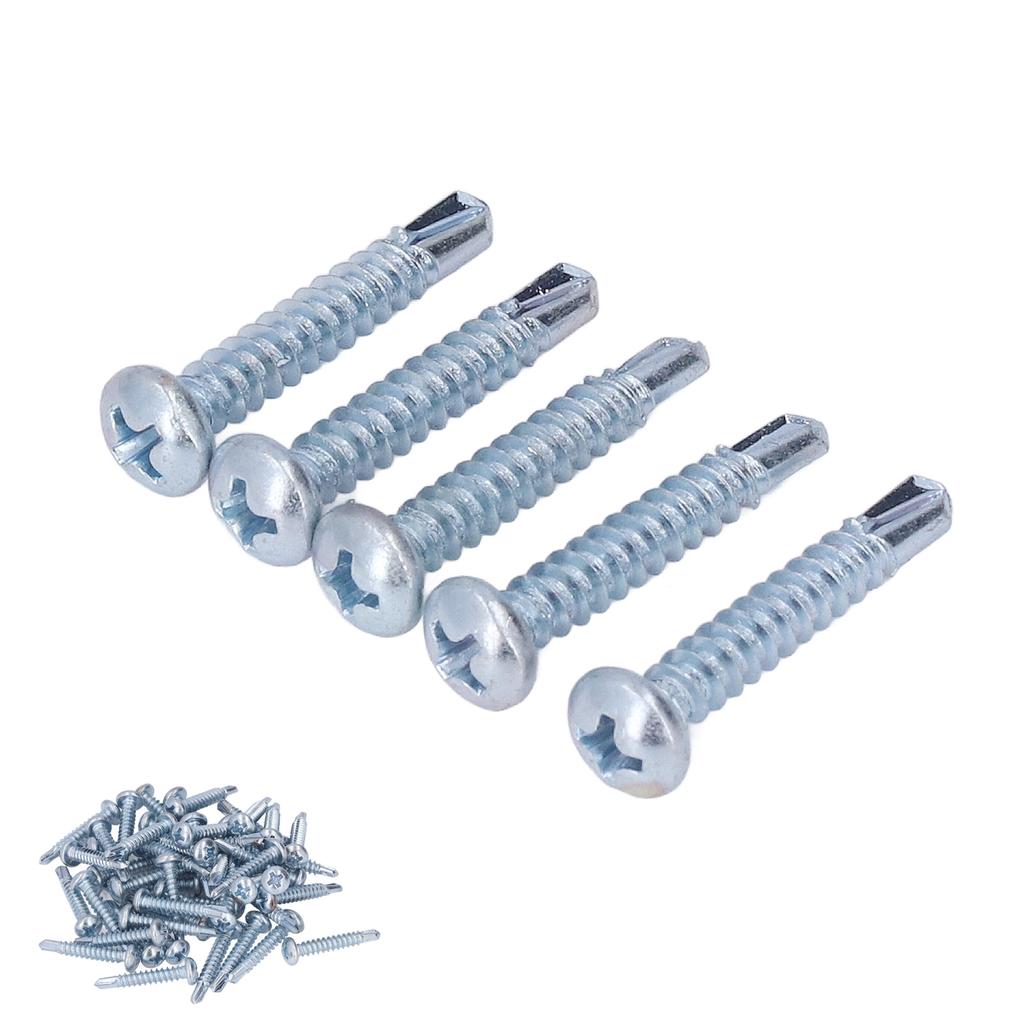 50 Pcs Round Head Self Drilling Screw 4.2x25mm Galvanized Steel Drill Screws for Furniture Repair