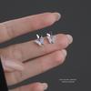 S925 Sterling Silver Blue Zircon Double Butterfly Stud Earrings, Dainty Fresh Fashion Jewelry for Wome