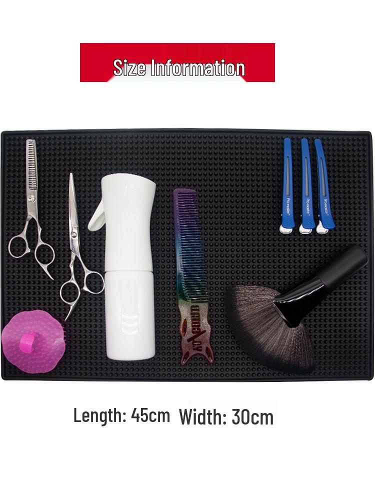 Barbershop Non-Slip Mat: Large Gel Mat for Hair Styling Tools - Scissors & Comb Display