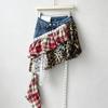Europäische Station Sommer Neu Unregelmäßiger Karomuster Leopardendruck Spitze Diagonal Stretch Denim Röcke für Damen