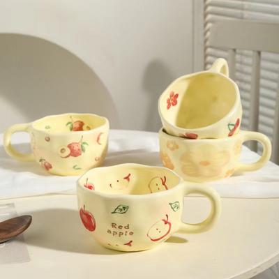 Ins Hand-squeezed Cup Cute Flower Cream Wind Ceramic Cup Household Hand-painted High Value Afternoon Teacup Creative Cup