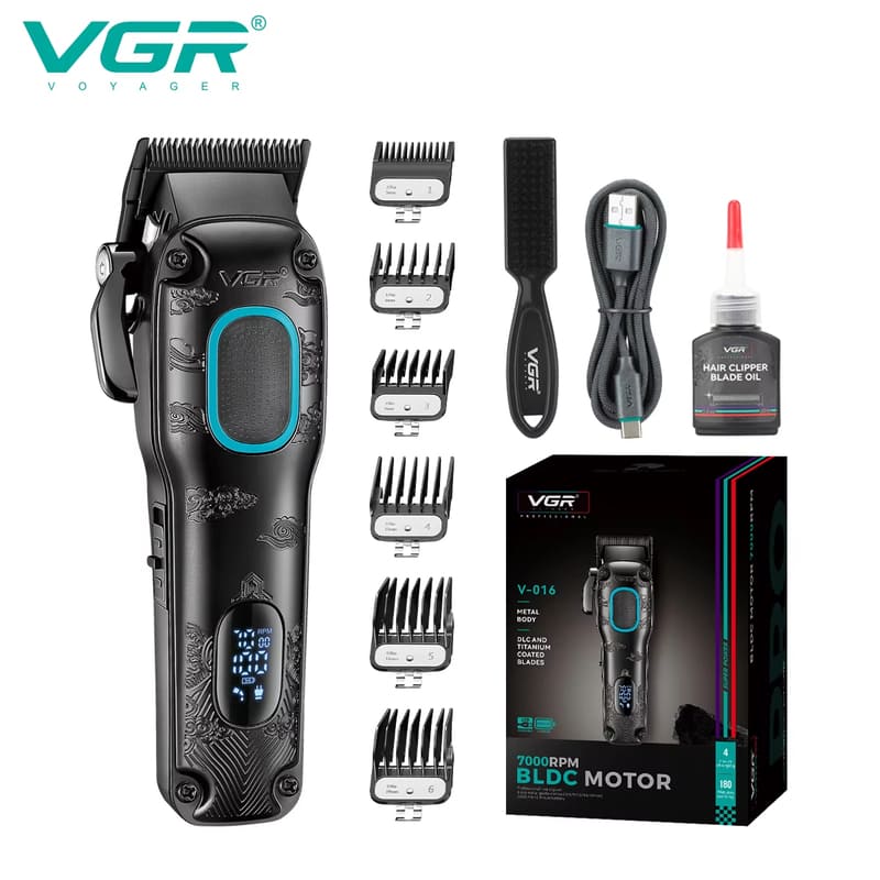 

New VGR Electric Hair Clipper Metal Relief Body Hair Trimmer 7000 RPM with LED Intelligent Digital Display Home Shaver Safe and Skin-friendly V-016 синій