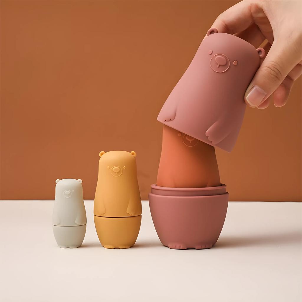 Non-Toxic 5Pcs Silicone Stacking Puzzle Stacking Toys Circle Arrangement Food Grade Nesting Toys Birthday Gift Baby Toys