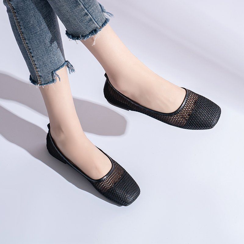 Fashion low-heeled low-top square head hollow 2025 spring and summer new models are comfortable to wear, daily Doudou shoes trend single shoes women