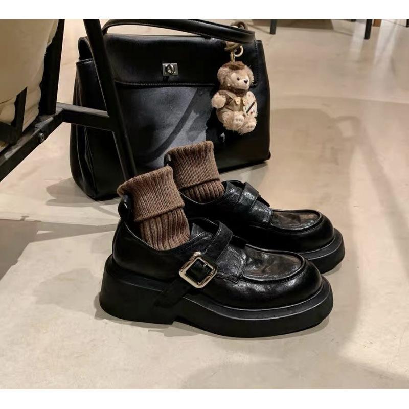 Inner height increase 7CM small size 3233 round head one pedal thick heel loafer single shoes small leather shoes women