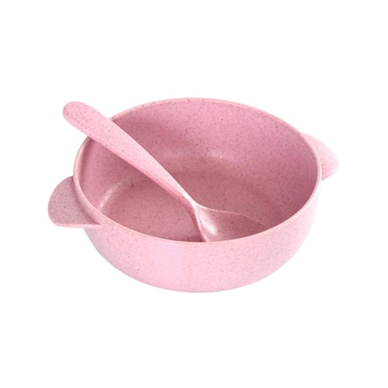 Детская миска из натурального пшеничного волокна, термостойкая, безопасная посуда для завтрака, хлопьев, небьющаяся посуда для дома, путешествий розовый