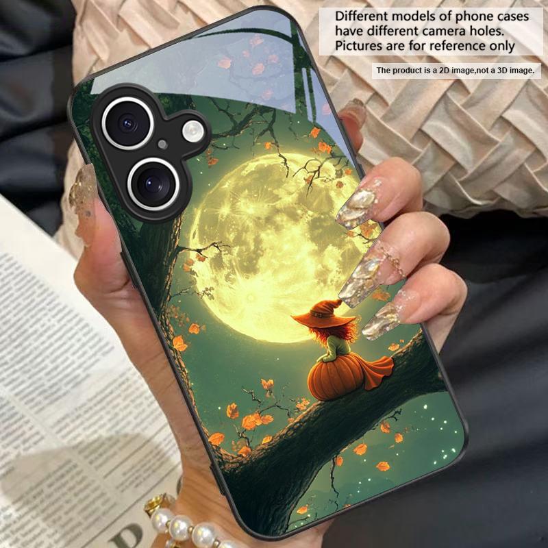 Witch Pumpkin Lantern For For iPhone 16E 15 14 13 Plus 12 Mini 11 Pro Max XR Xs X 7 8 6S 22 20 Black Tempered Glass Phone Case