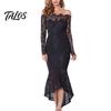 Abito da Cocktail da Sposa Bodycon Sexy da Donna a Maniche Lunghe con Spalle Scoperte e Pizzo a Sirena