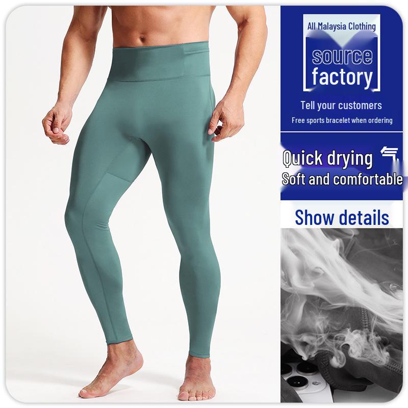 Men's High Waist Zipper Skinny Leggings for Running, Yoga, and Fitness - Warm, Elastic, Autumn/Winter Base Layer Pants