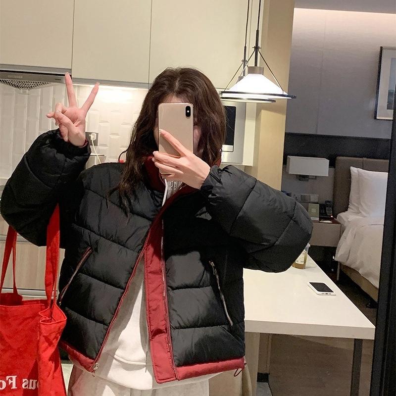 

Двусторонняя короткая куртка-пуховик с вертикальным воротником, свободное теплое хлопковое пальто S чёрный