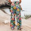 Women's Summer Elastic Waist Floral Printed Cotton And Linen Loose Pants