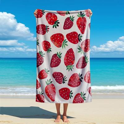 Strawberry Print Beach Towel – Soft Microfiber, Absorbent, Quick-Drying for Pool, Beach, Bathroom, Travel – Premium for Adults