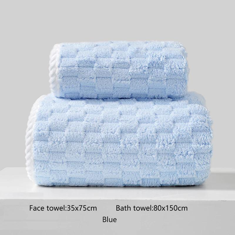 2pcs/set Cloud grid coral velvet towel set solid 1pc face towel and 1pc Largesize bath towel Quick Dry Towels bathroom for Adult