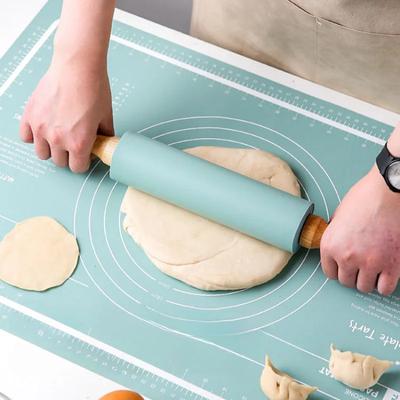 Wooden Handle Silicone Rolling Pin Non-stick Fondant Pastry Dough Roller Kitchen Biscuit Cupcake Pasta Baking Tools