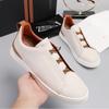 Mens Genuine Leather Slip-On Casual Sneakers Low-Cut Breathable Lightweight Comfortable Everyday Shoes
