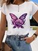 (Asian Size)  trend butterfly flower cute Graphic Tee Fashion T Clothing Women's Top  Print Female Casual  Short Sleeve T-shirts