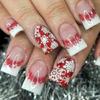 Short Square False Nails Christmas Press On Nails Snowflake Full Cover Stick On Nails French Tip Nails Artificial Nails