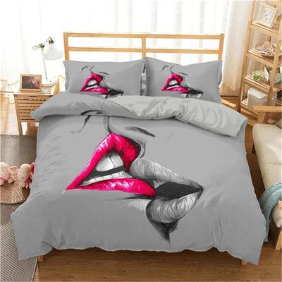 3D Print Duvet Cover King Size Love Bedding Set Lips Kissing Pattern Comforter Cover Bedding Decorative For Women Girls Lovers