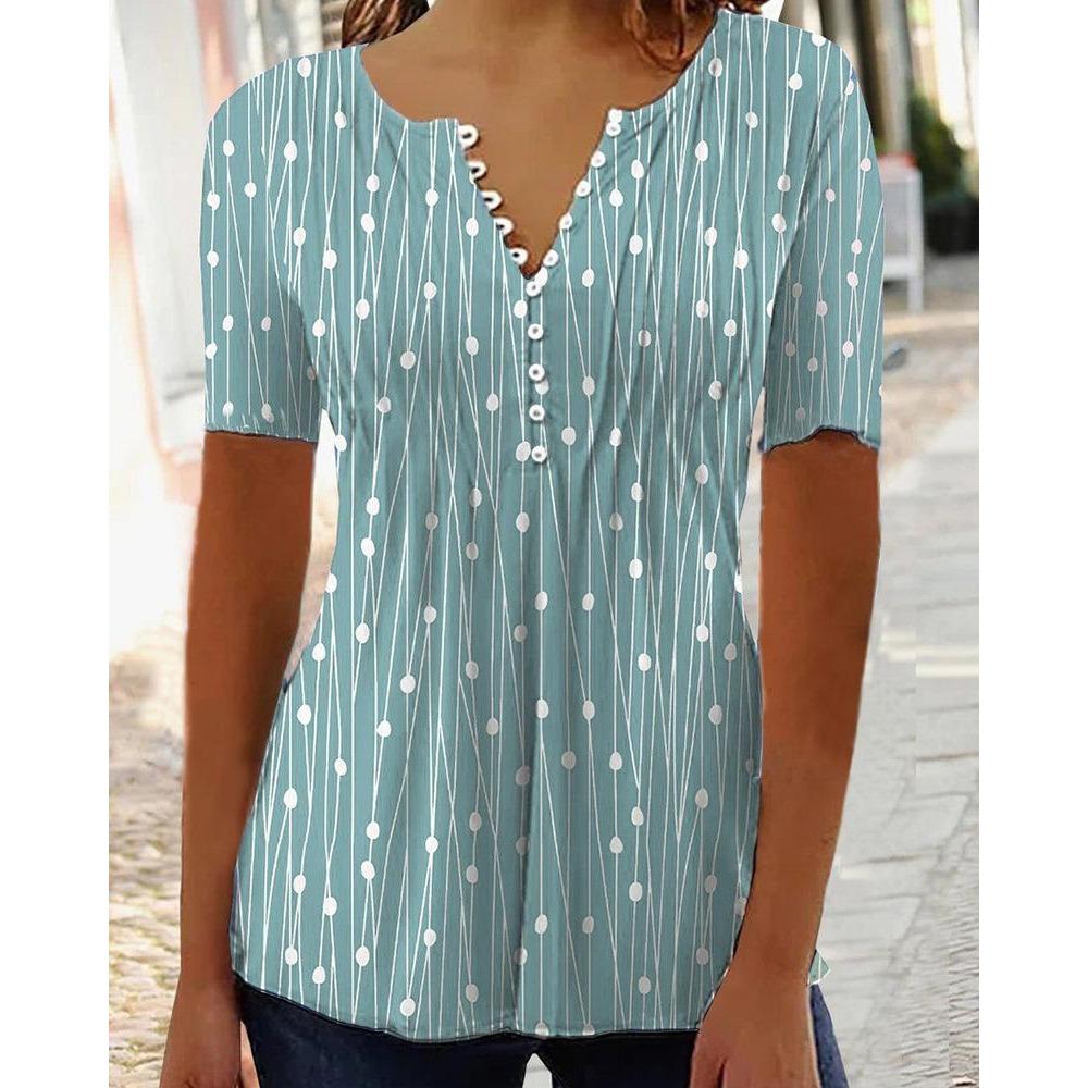 Spring V Collar Printed Long-sleeved Shirt Shirt Bottoming Shirt