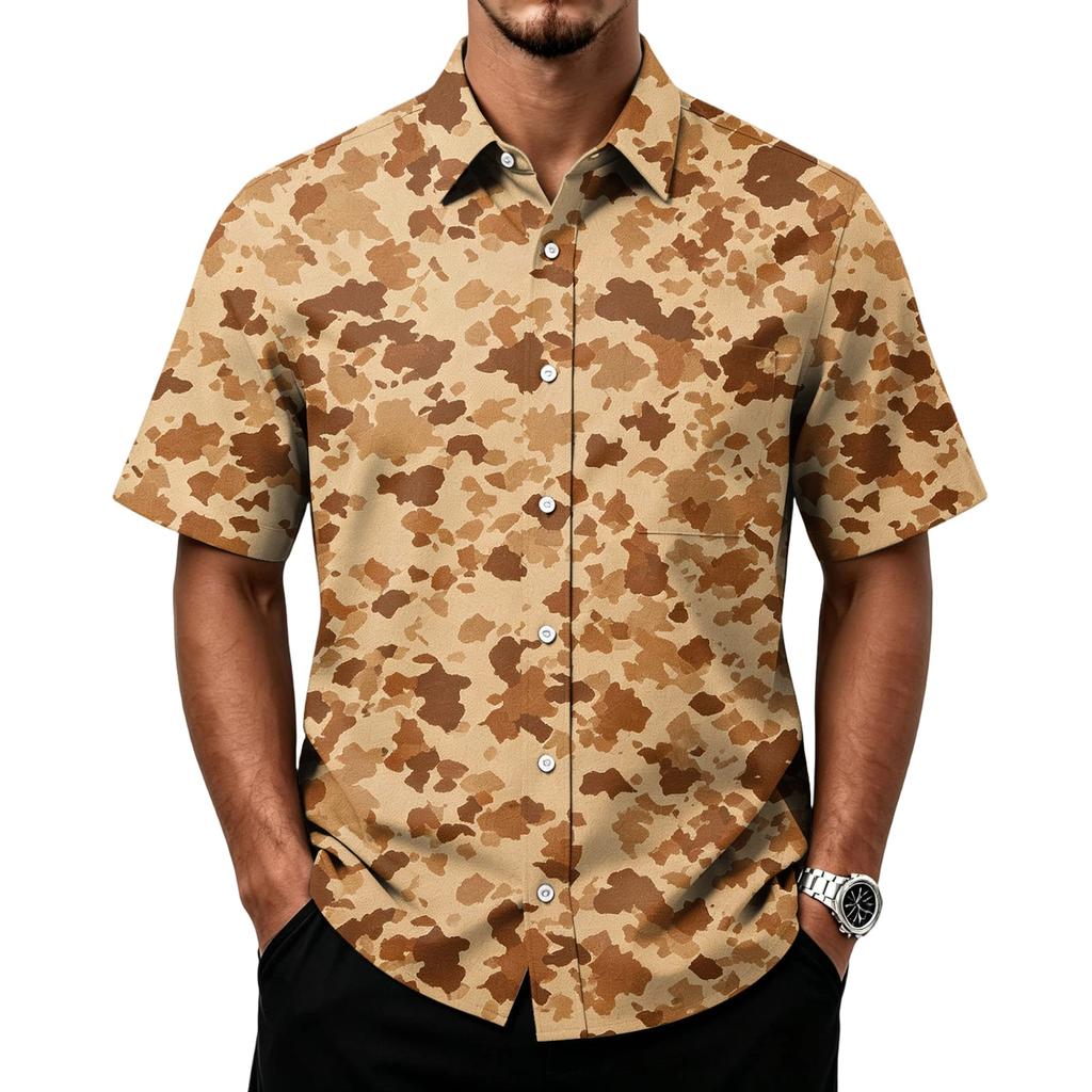 Men's Casual Short Sleeve Button Down Shirt Lightweight Breathable Fabric Classic Fit with Front Pocket Camouflage Print