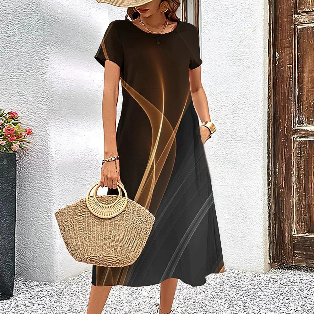 Fashion Tie-dye Striped Women Elegant Mini Dresses Summer Short Sleeve 3D Print Gradient Street Ladies Casual Dress Big Size