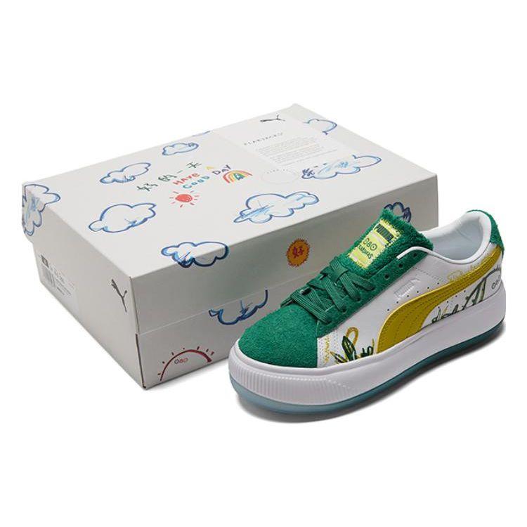 Puma Flabjacks X  Suede Mayu Fuzzy Cactus Park Graffiti Low-Top Sneakers Women Sneakers Light-Green 388595-01