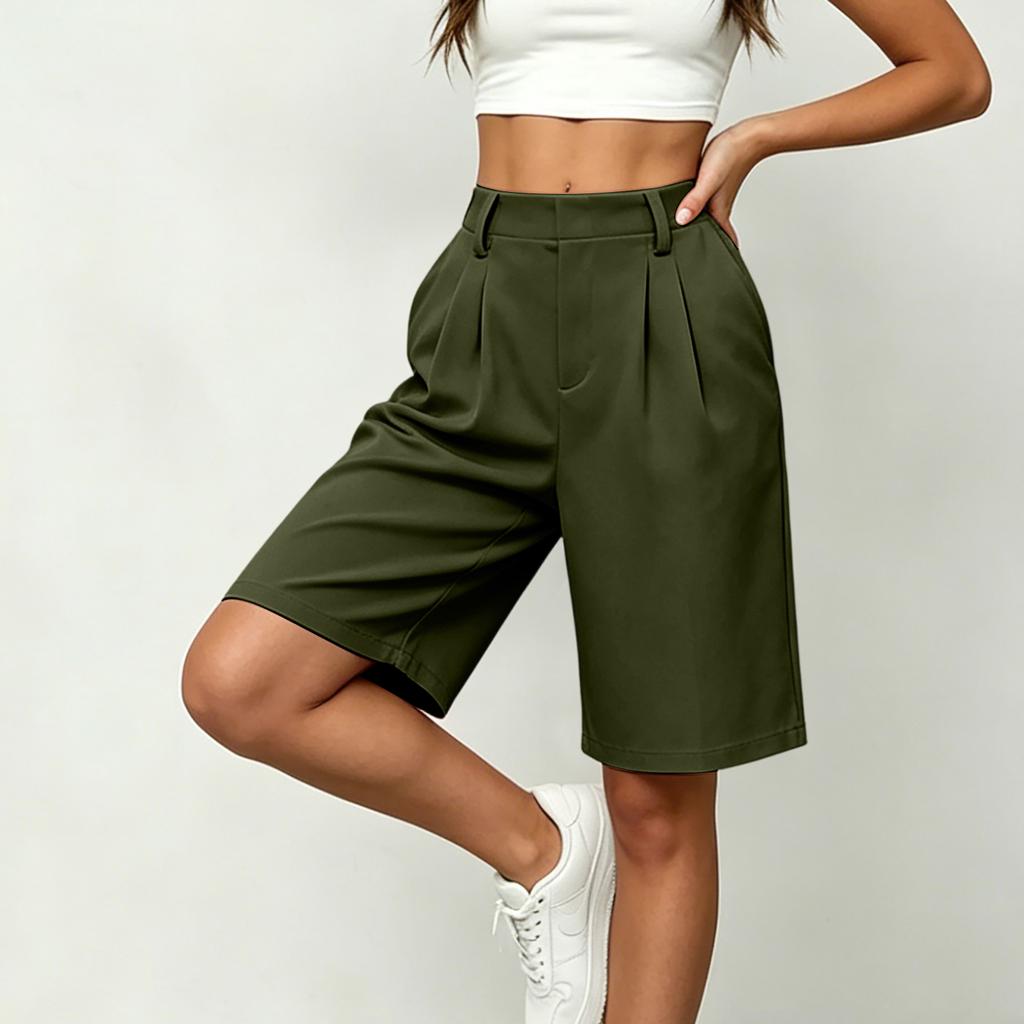 Women Casual Loose Fit Wide Leg Bermuda Shorts with Pockets Mid Length Street Style Five Point Pants Comfortable Everyday Wear