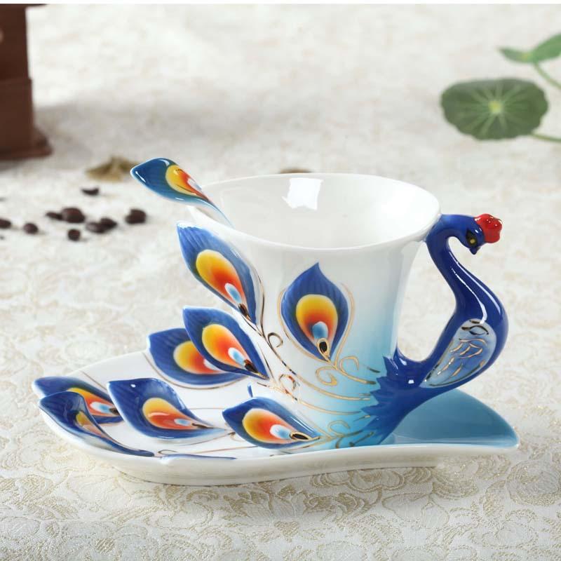 

Fashion enamel porcelain creative peacock coffee cup