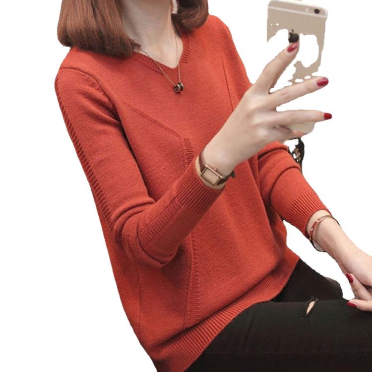 Women's V-Neck Sweater: Stylish, Slimming, Long-Sleeved Knit with Back Slit - Perfect for Spring and Autumn in Solid Colors.