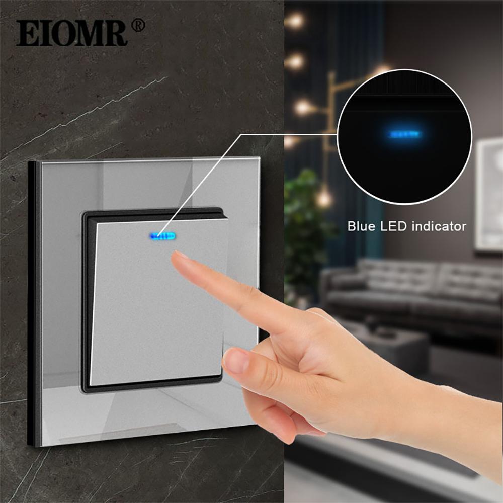 EIOMR EU Standard 16A Tempered Crystal Glass Panel Wall Socket Power Outlet Electrical Plug with Usb 5V 2100mA Ac110-250V White