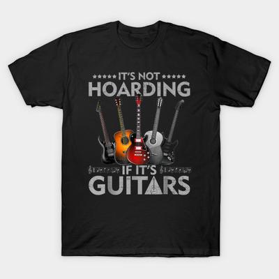 Men Black Print T-shirt It'S Not Hoarding If It'S Guitars No-Cut Heat Transfer Print Cotton Tshirt