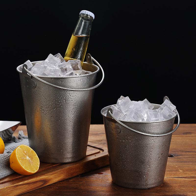 Vintage Stainless Steel Ice Bucket with Handle Creative Bar Party Restaurant French Fries Snack Fried Chicken Bucket Kitchenware