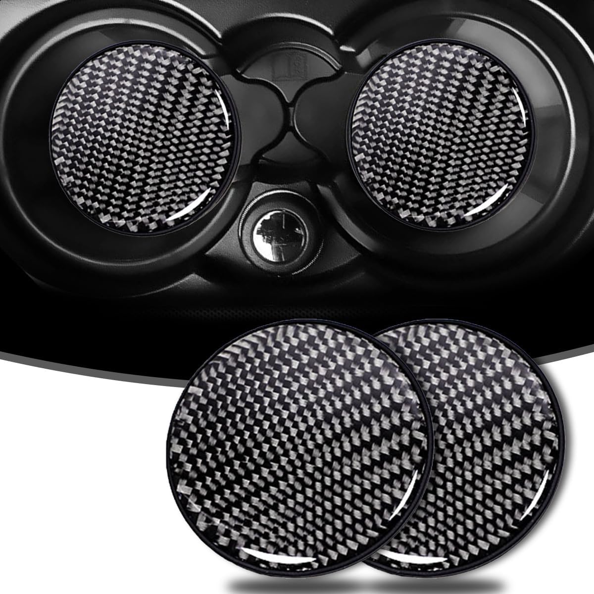 Car Cup Holder Coaster, 2 PCS Carbon Fiber Non-Slip Embedded Coasters, Universal 2.75 Inch Cup Holder ert Coaster Pad, Non-Slip Bottle Pad Embedded чёрный