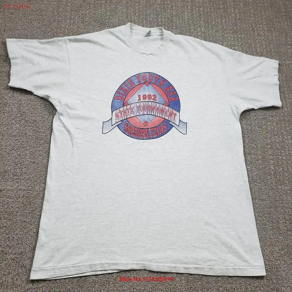 Vtg DIXIE YOUTH AAA BASEBALL T Shirt Unisex 2XL Gray 1992 State TournaUnisext SherUnisex TX Vintage Washed Top For Everyday Wear Graphic
