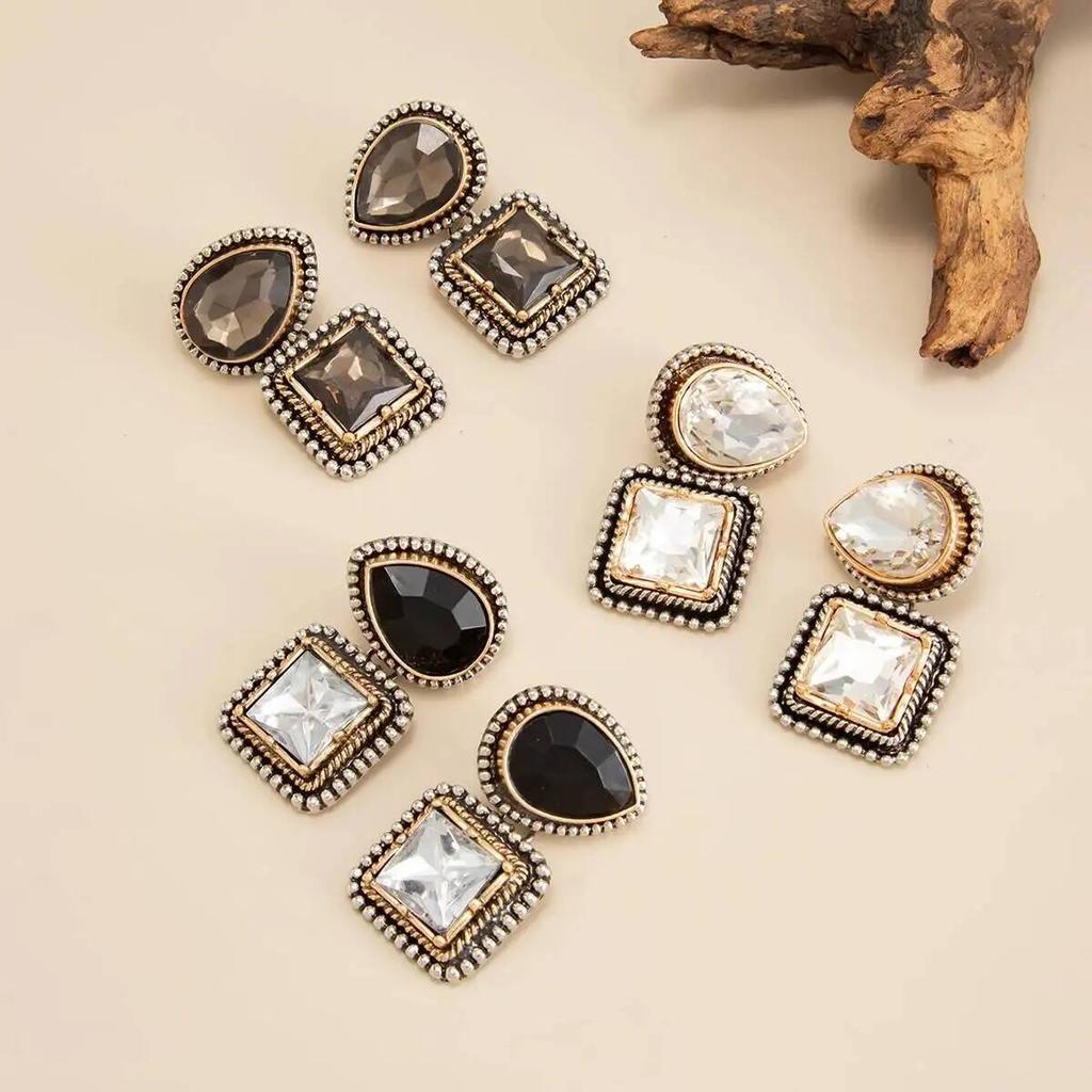 SHIXIN Luxury Shiny Large Rhinestone Square Drop Earrings for Woman Vintage Geometric Water Drop Pendant Earrings Jewelry Gift