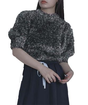 Miette Feather Volume Knit REJR1026 Free Size Black Lamé Women's