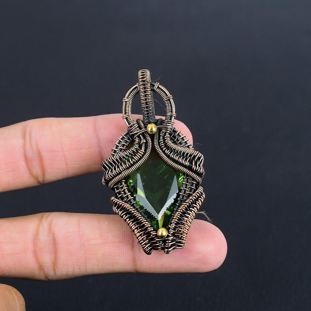 Green Amethyst Gemstone Pendant, 999 Copper Wire Wrapped Pendant, Handmade Antique Jewelry, Gift For Mother Day
