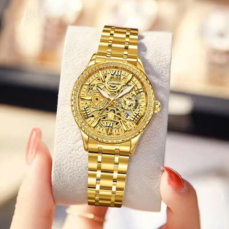 Diamond-encrusted hollow watch A pair of men s watches Men s double calendar Muse quartz watch